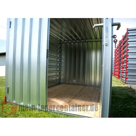 4x2m Lagercontainer Leichtbaucontainer, extra hoch, LBH 4000x2200x2600mm, 2-flgl. Tür 1930x1930mm inkl. Türschloss auf der 2m-Seite mit Holzboden verzinkt