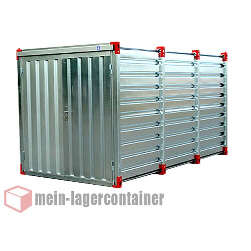 10 m Leichtbau-Lagercontainer mit 2-flg.Tr  inkl. Holzboden, rote Ecken