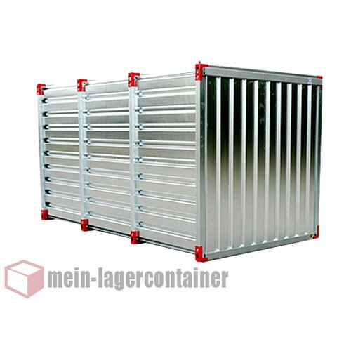10 m Leichtbau-Lagercontainer mit 2-flg.Tr  inkl. Holzboden, rote Ecken