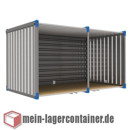 Metall-Container Unterstand 4x2 m wetterfester Fahrrad- & Holzunterstand mit Holzboden