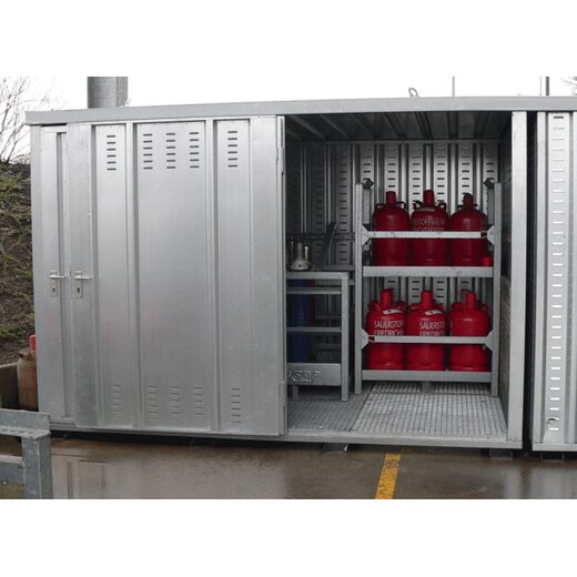 1,5x1,5m Sicherheitscontainer Gasflaschenlager Gasflaschenschrank für 16-32 Gasflaschen mit Gitterrostboden