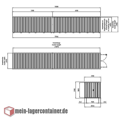 11x2m Materialcontainer Hhe 2,1m 2-flgelige Tr auf der 2m Seite Lagerhalle Stahlhalle Reifenlager Materiallager