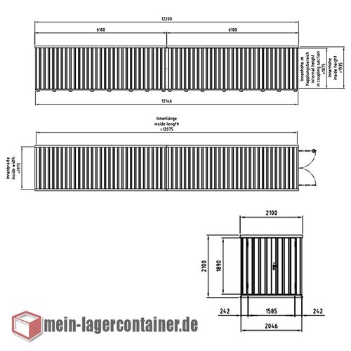 12x2m Materialcontainer Hhe 2,1m 2-flgelige Tr auf der 2m Seite Lagerhalle Stahlhalle Reifenlager Materiallager