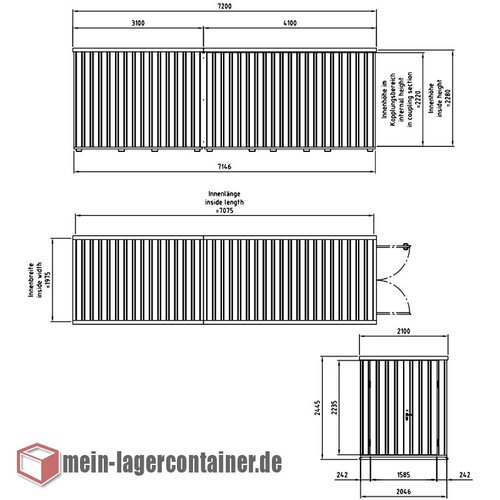 Reifenlager Container mit Doppelt�r 1550x2230mm - 7x2m Varianten 2,4m H�he
