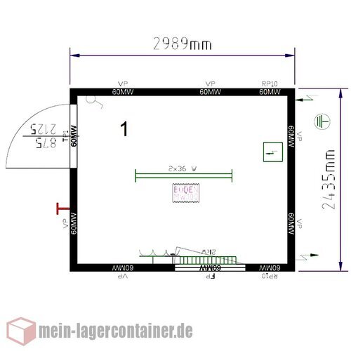 10 Fu� B�rocontainer 3,0x2,8x2,4m 1x B�rofenster 1x Stahlau�ent�r Elektropaket mit Licht E-Heizung