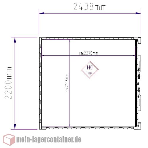 8 Fu Materialcontainer 2400 x 2200 x 2200 mm Container massiv inkl. Doppeltr mit Gummidichtung Schichtholzboden Belftung