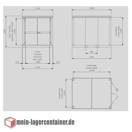 3,1x2,4m Materialcontainer ThermoSafe TS+ Lagercontainer isoliert 40 mm PU-Sandwichpaneele fertigmontiert