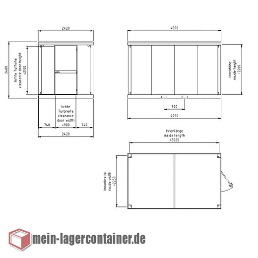 4,1x2,4m Materialcontainer ThermoSafe TS+ Lagercontainer isoliert 40 mm PU-Sandwichpaneele fertigmontiert