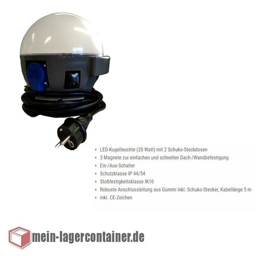 Elektro-Paket Future Ball, LED Lampe, Schutzkontakt-Stecker, Steckdose - passend für SC-Container