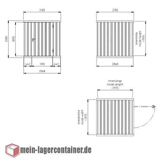 2x2m BlechContainer Gerteschuppen Fahrradgarage mit Tr inkl. Trschloss, OSB-Holzboden, 4 Kransen, verzinkt